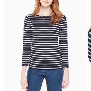 Kate Spade Striped Scallop Knit Top
